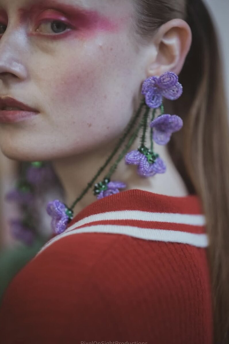 Beauty close-up with floral earring