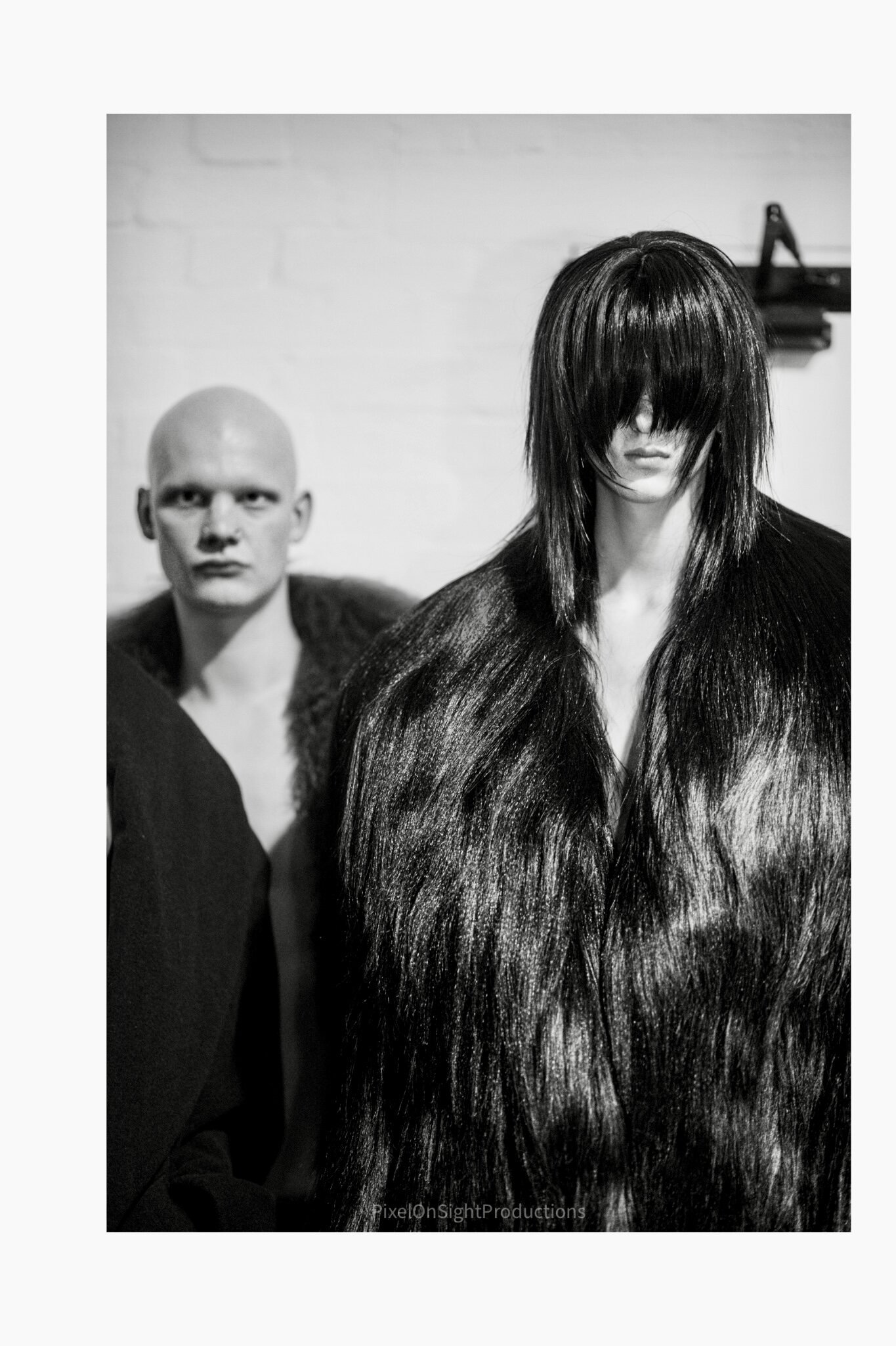 Graphic black-and-white fashion portrait