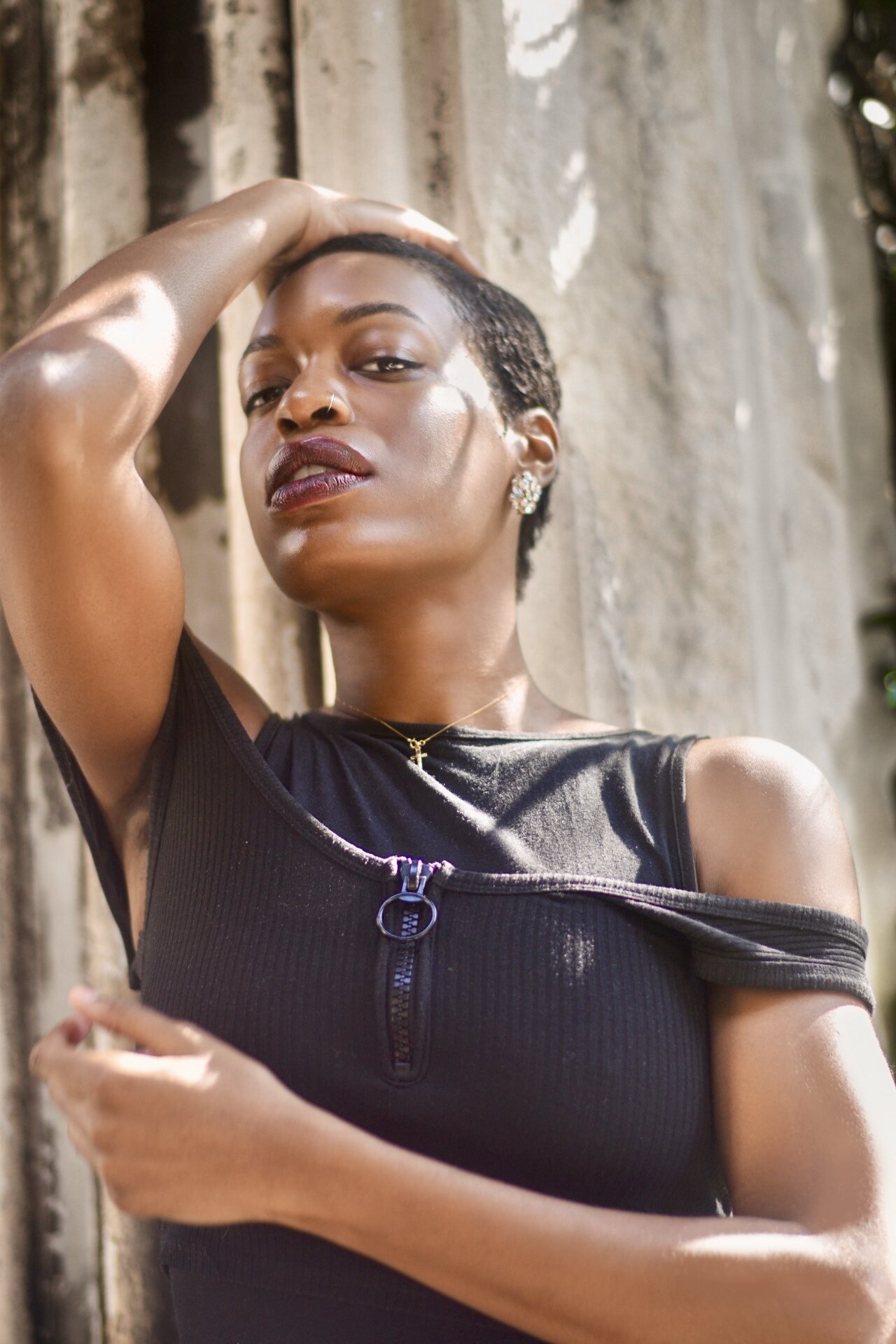 Sunlit outdoor fashion portrait
